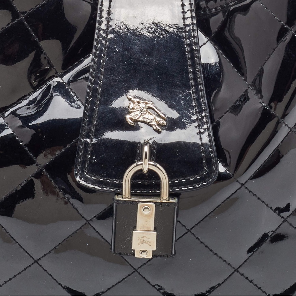BURBERRY Black Quilted Patent Leather Brooke Hobo - Picture 3 of 3